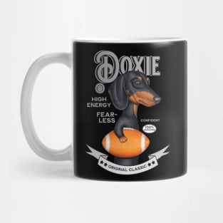 Black and tan Dachshund holding football Mug